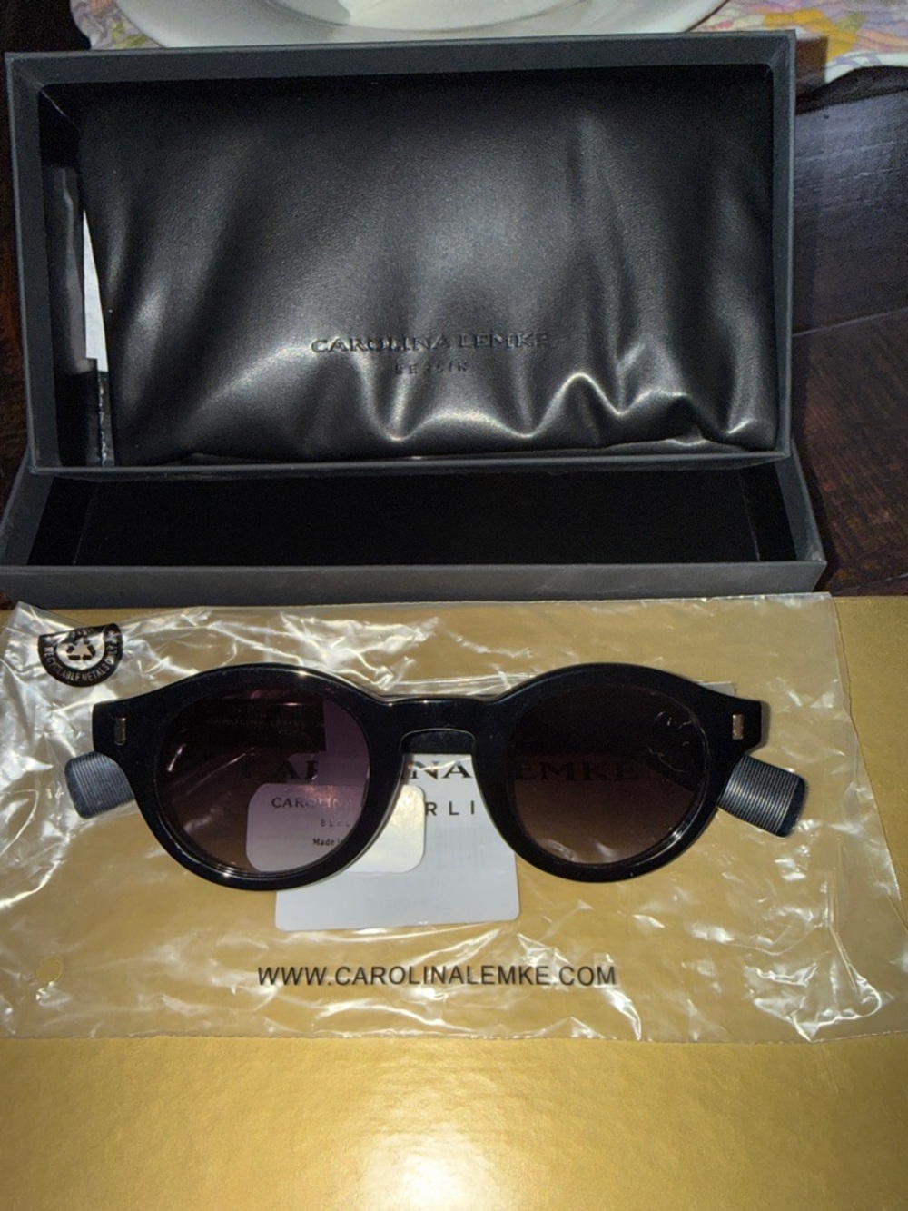 Carolina Lemke Black Round Women's Sunglasses